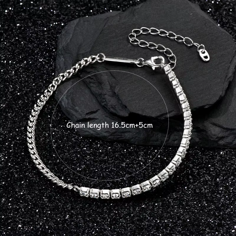 OXTAO – Bracelet Moissanite pour femmes, 3MM, en argent Sterling 925, chaîne réglable, bijoux de lux