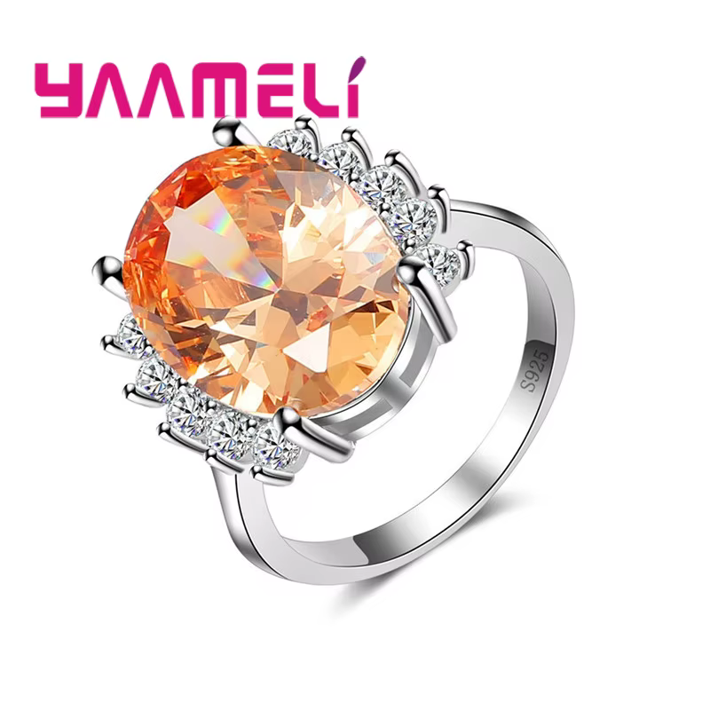 Bague Classique en Argent Sterling 925 pour Femme, Bijoux Romantiques de Mariage, Pavé de Grand Oval