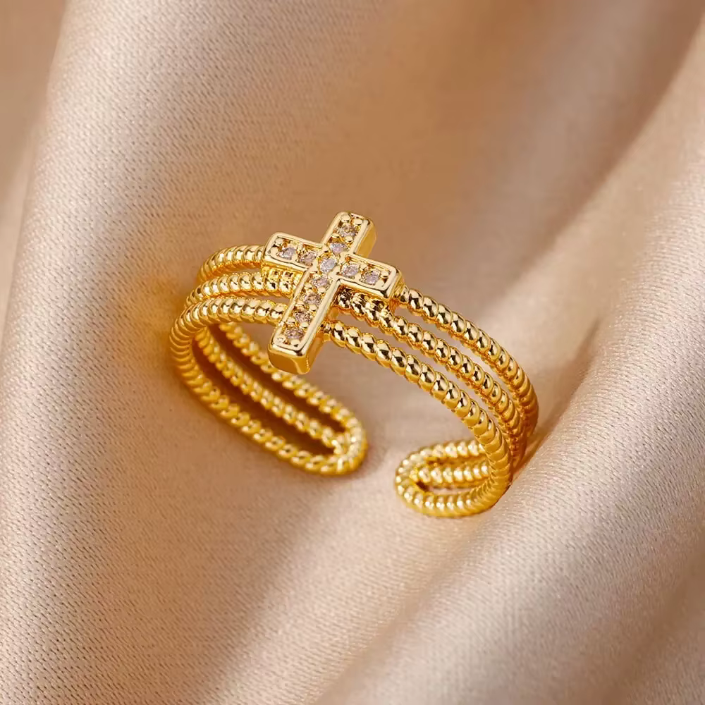 Bagues géométriques de luxe en Zircon pour femmes, en acier inoxydable, couleur or, anneau ouvert, t