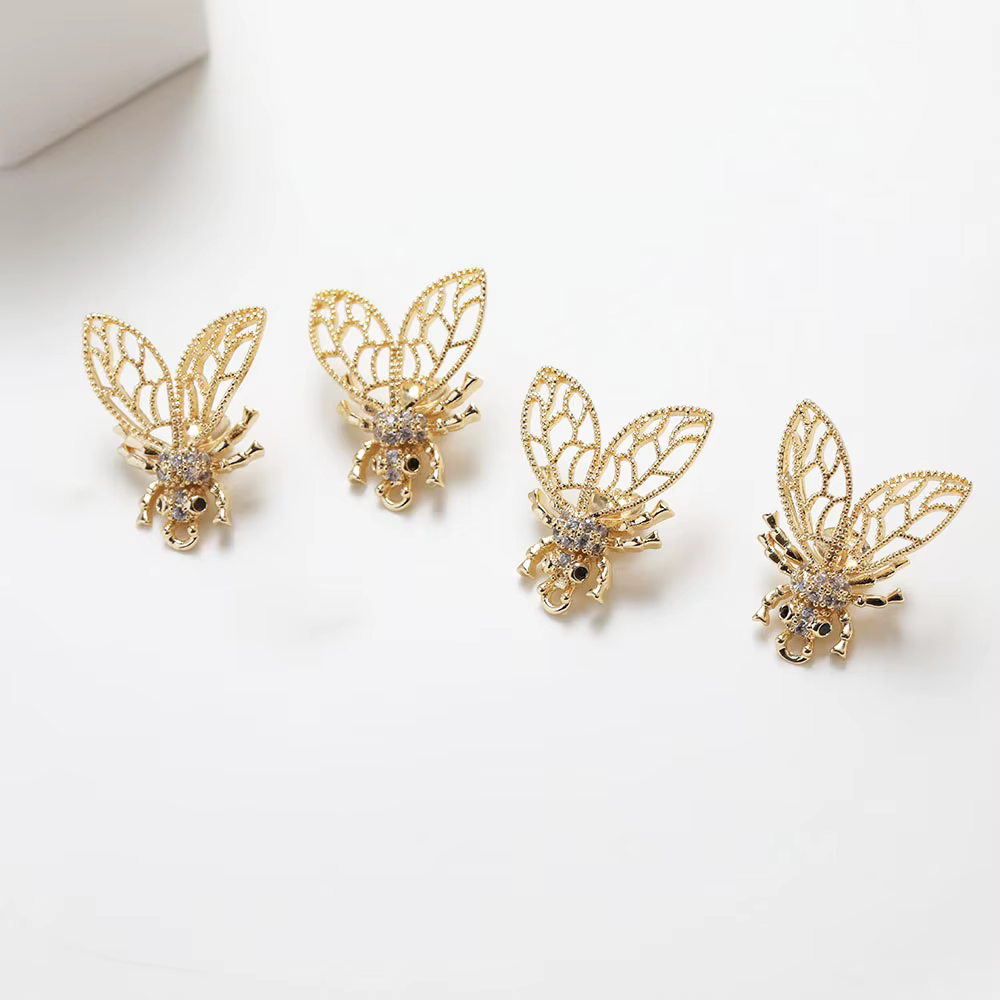 Breloques abeille plaquées or 14k, 4 pièces, perles suspendues pour la fabrication de bijoux pendent