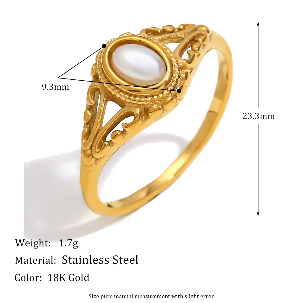Bague vintage victorienne en nacre, filigrane doré antique, ovale, esthétique rétro, bijou ajouré, c