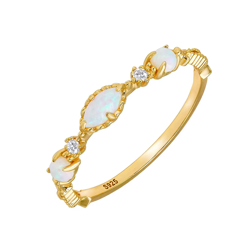 LAMOON-Bague opale vintage pour femme, argent regardé 925, plaqué or, bijoux fins, accessoires cadea