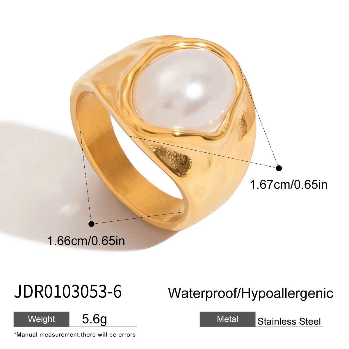 Ars – bague en perles Vintage plaquée or 18 carats, large bande, pour femmes, bague épaisse en acier