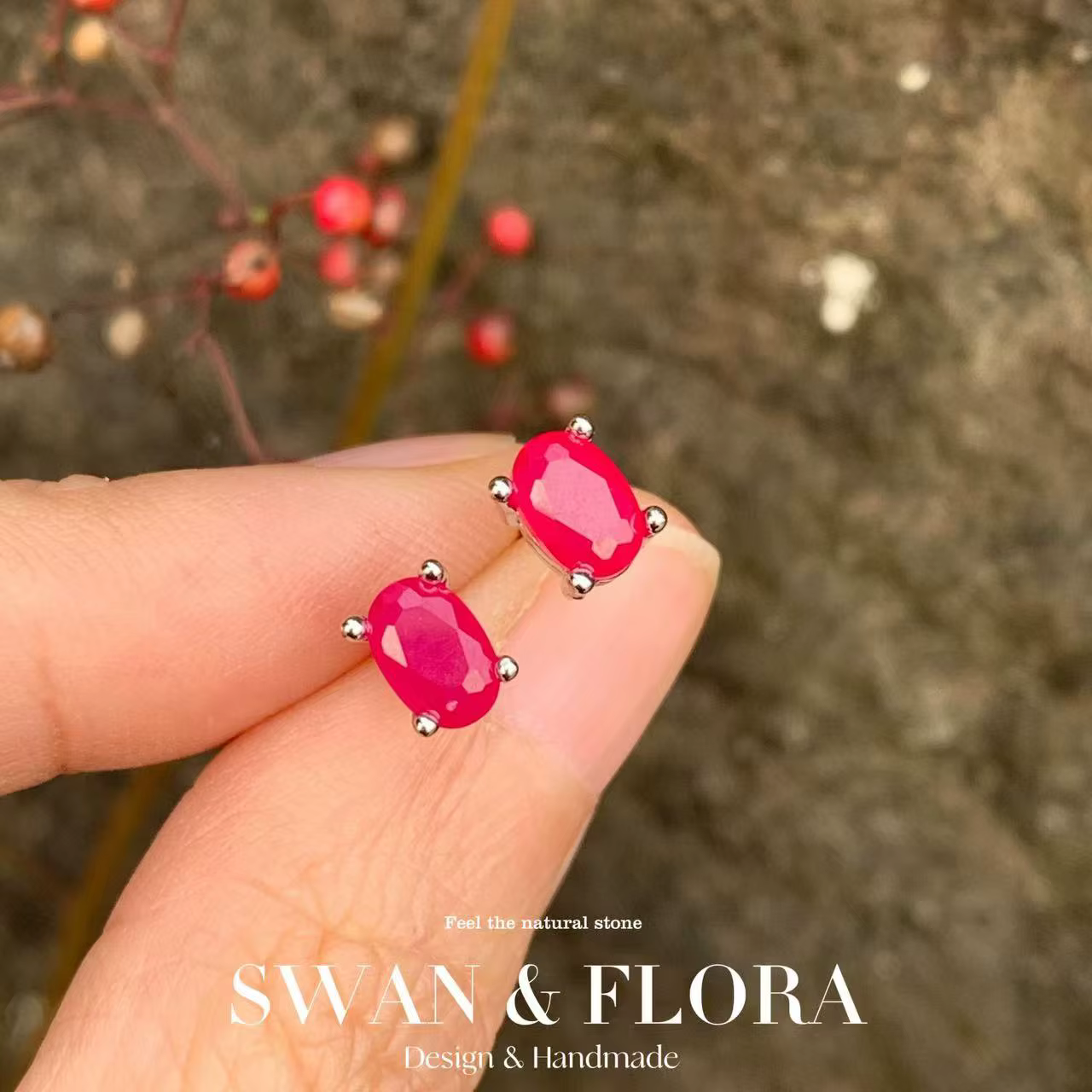 Boucles d'oreilles ovales en rubis naturel pour femmes, 5x3MM, en argent Sterling 925, cadeau mignon