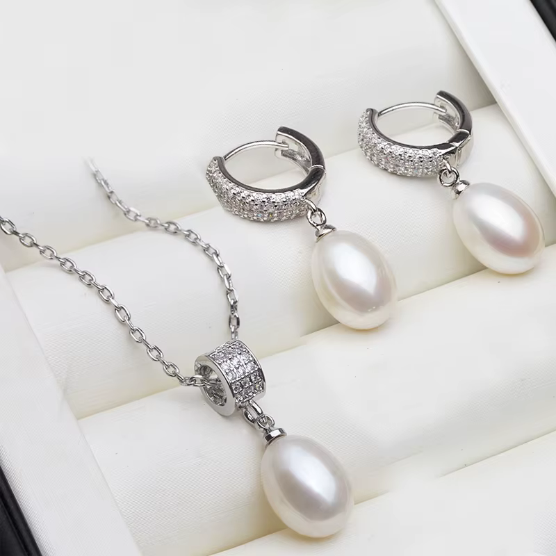 Ensemble collier et boucles d'oreilles en perles d'eau douce naturelles originales pour femme, ensem