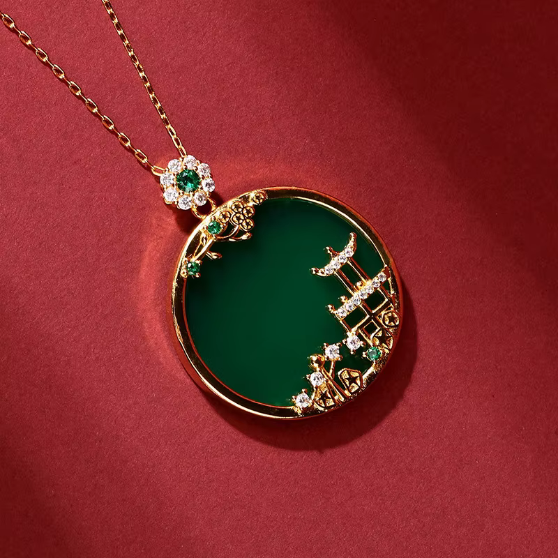 Collier rond incrusté de cristal vintage pour femme, pendentif de style cour, calcédoine RXper natur