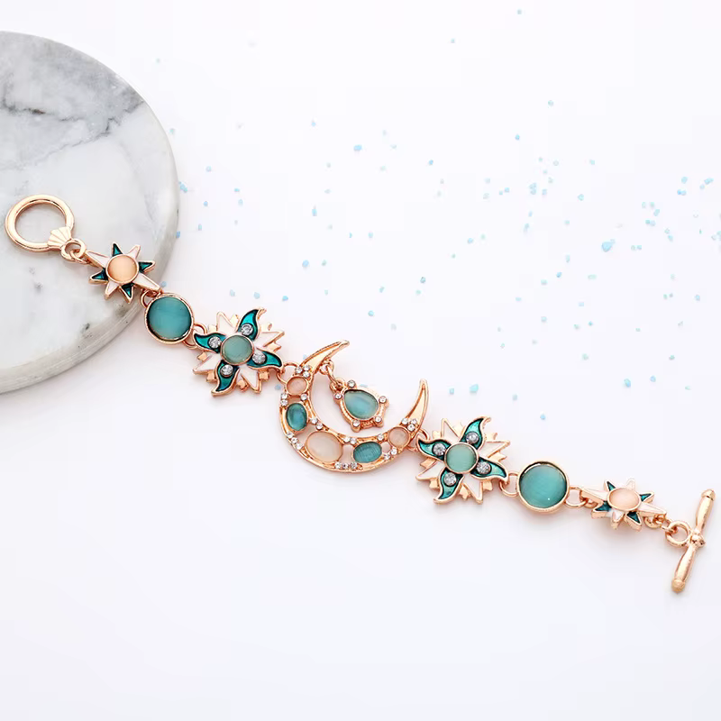 Bracelet bohème délicat en opale soleil lune pour femmes, bijoux pour filles, vêtements à main polyv