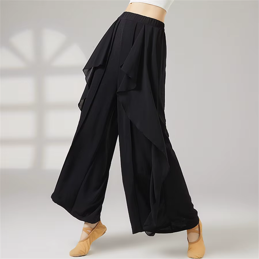 Pantalon fluide pour femmes, coupe large, taille haute, pantalon de danse moderne en mousseline de s