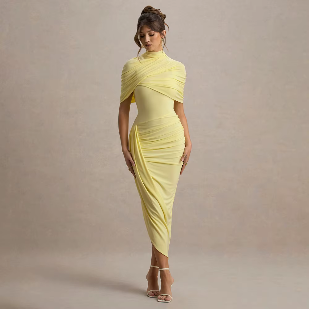 Nouvelle Robe Midi Moulante et Élégante pour Femme, Sexy, Dos Nu, Drapée, Style Bodycon, pour Soirée