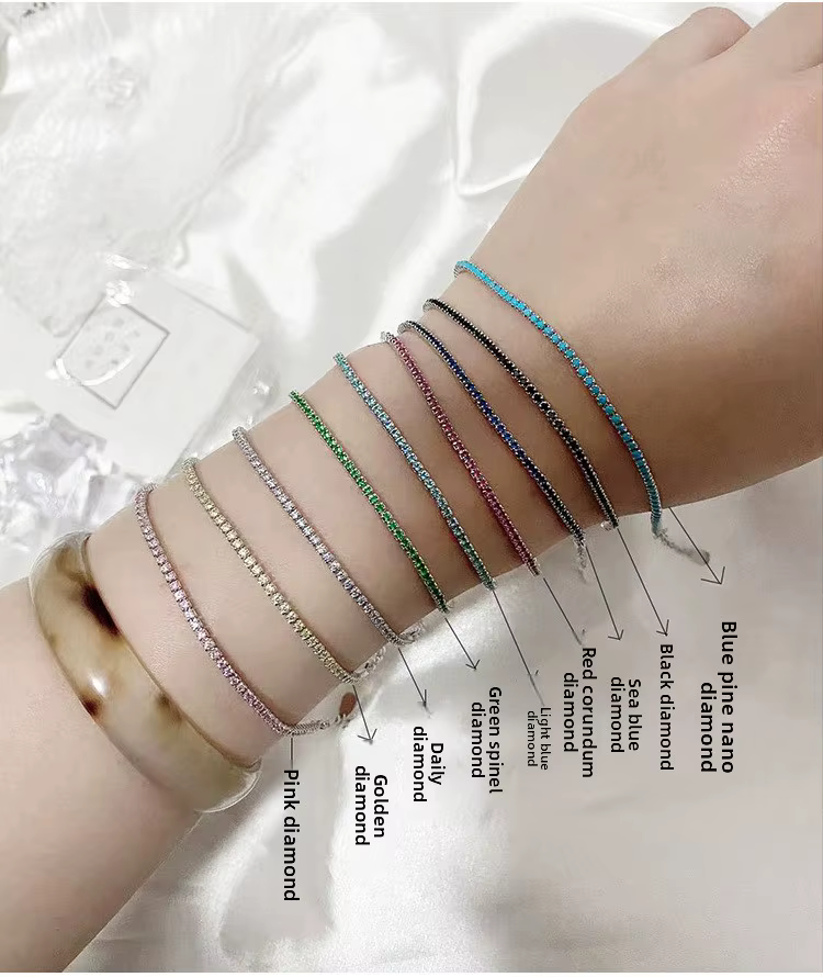 Bracelet minimaliste pour femme en argent S925 plaqué platine avec zircon coloré, forêt féerique, ca
