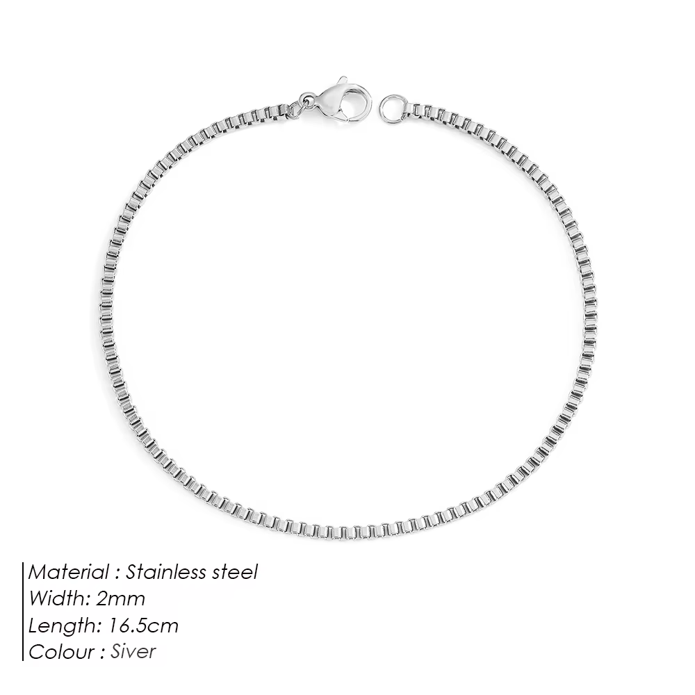 Bracelet minimaliste EManco pour homme et femme, en acier inoxydable couleur argent, avec chaîne mai