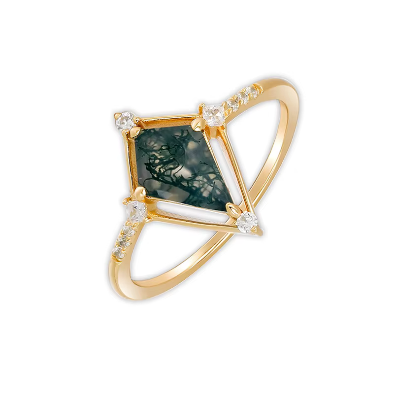 LAMOON-Bague vintage en pierre précieuse naturelle pour femme, style Frace, agate mousse verte, arge