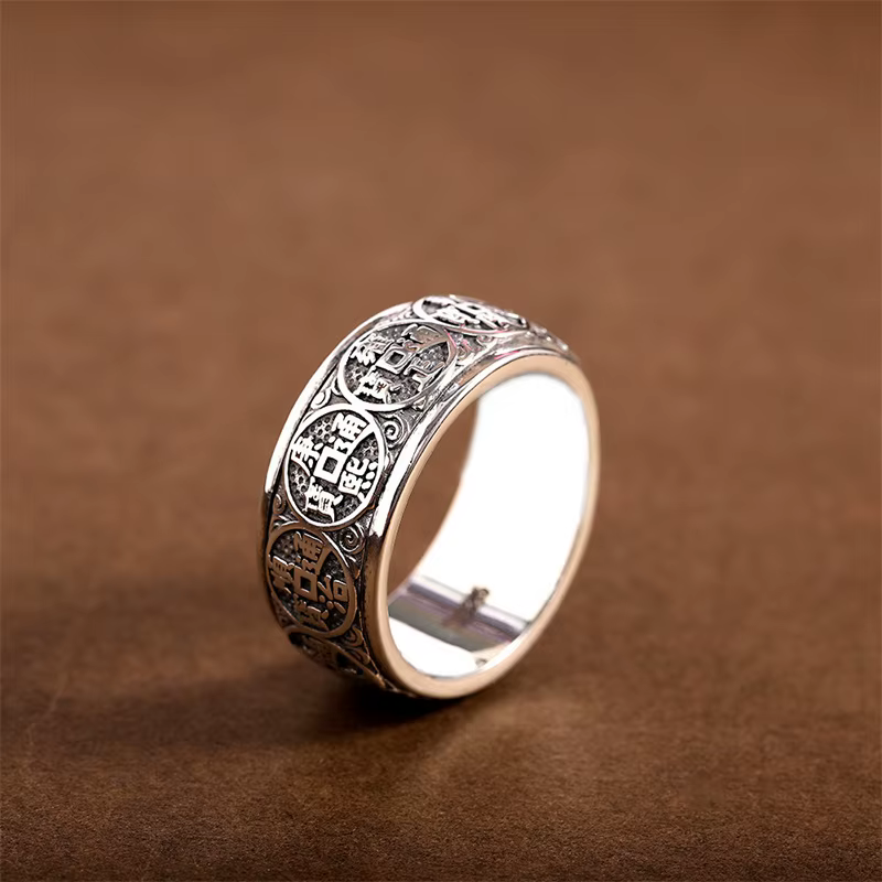 ChimS925-Bague en Argent pour Homme, Bijoux Rétro, Style Ethnique, Empereurs, Pièce Rotative, Access