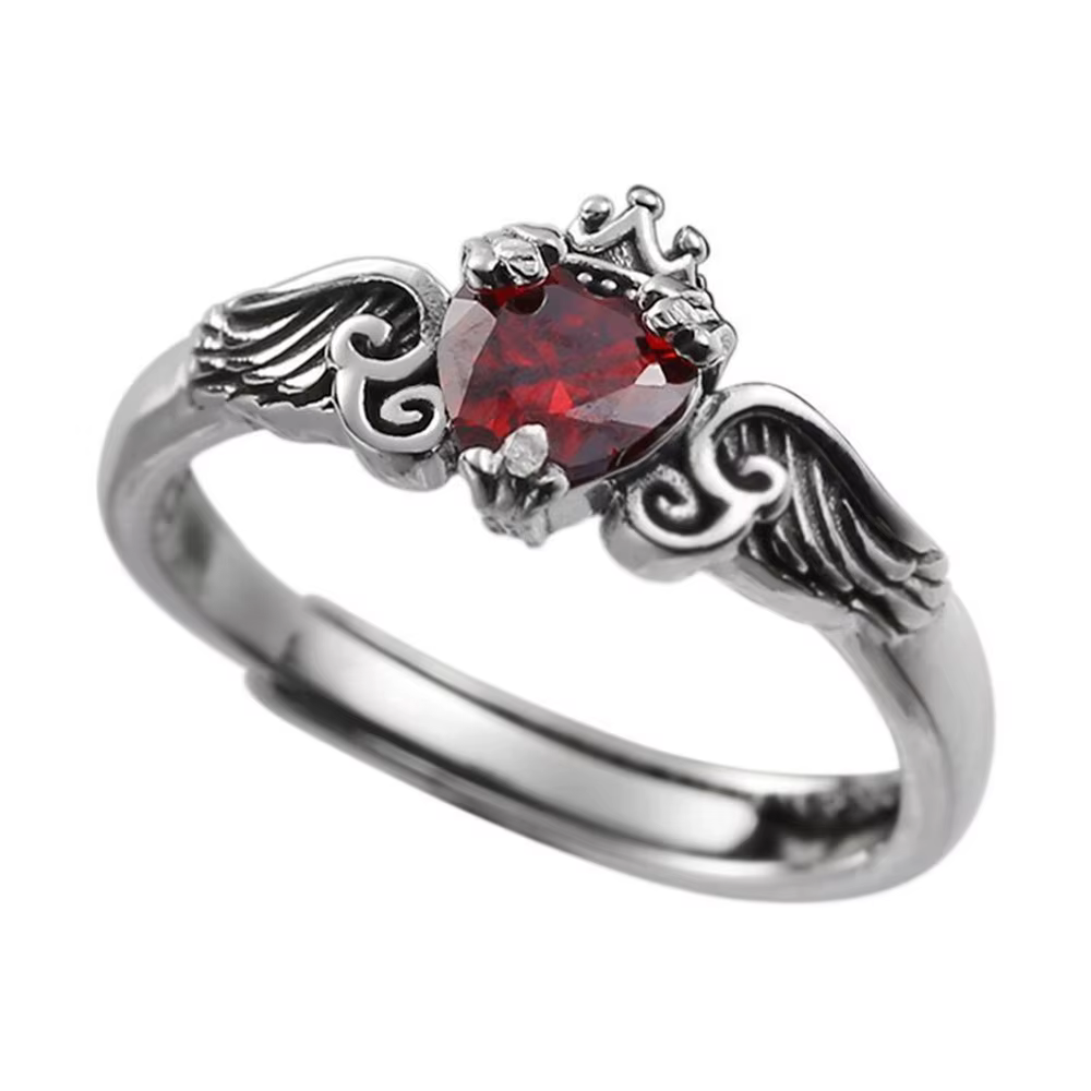 Bague en Zircon en forme de cœur pour femmes, couronne rétro française, ailes, avec tempérament Nobl