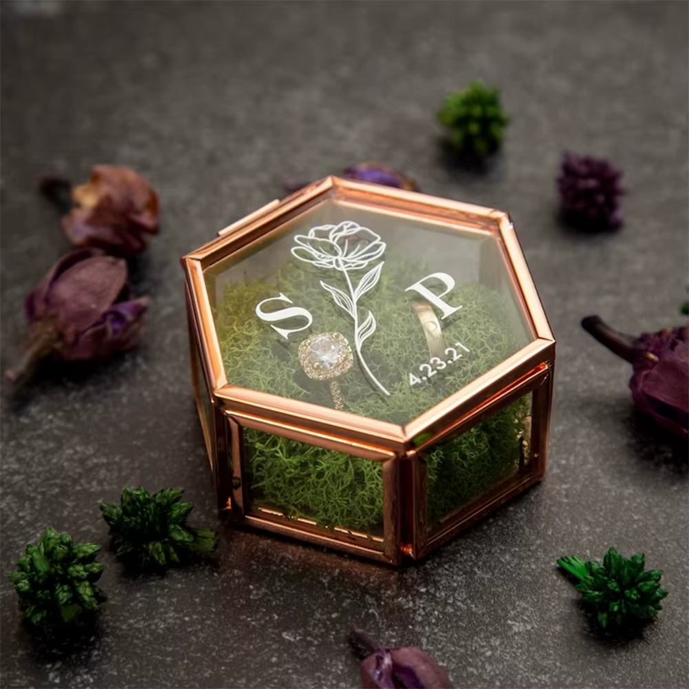 Boîte à bagues en verre personnalisée, décoration de fiançailles et de mariage, boîte de rangement d