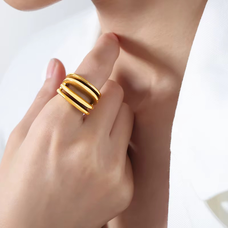 ChimMulti Layers Rings for Women and Men, SION L, Bague en acier inoxydable plaqué or, Bague étanche