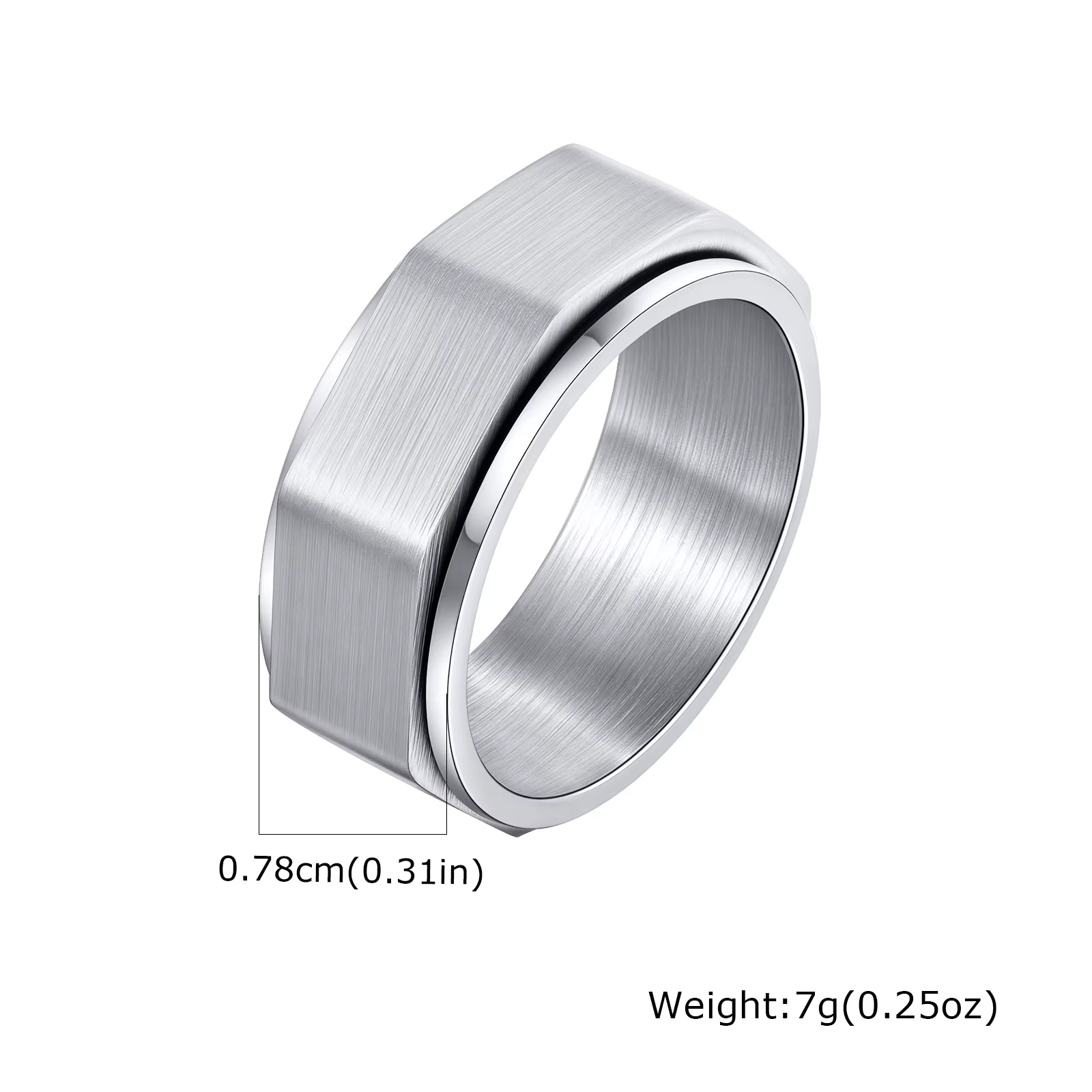Bague hexagonale élégante en acier inoxydable pour hommes, anneau Spinner neutre pour soulager l'anx
