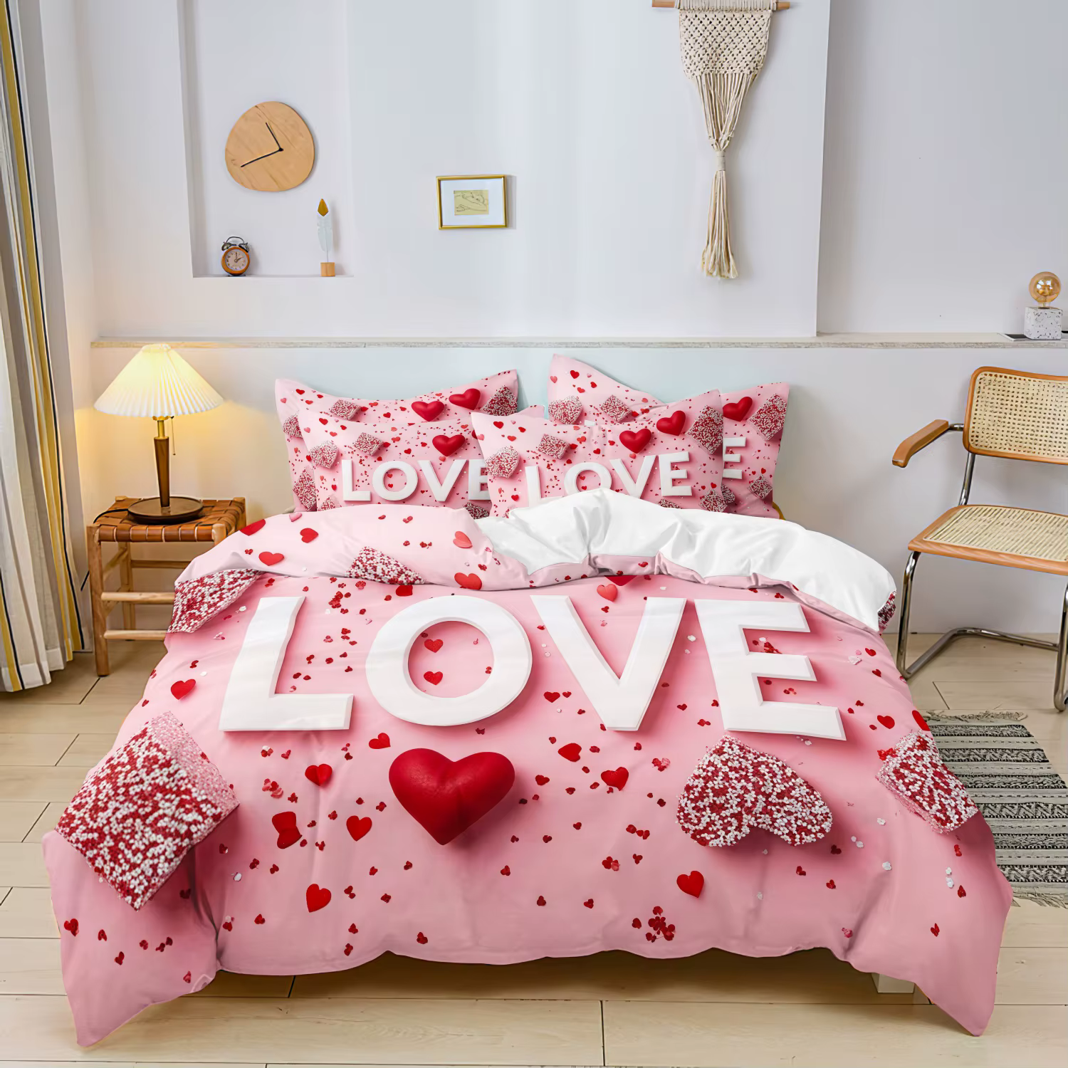Ensemble de literie romantique à motif de fleurs de roses rouges, 3 pièces, comprenant 1 housse de c