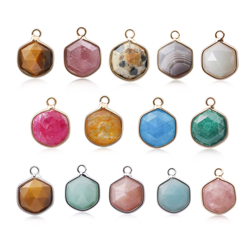 Pendentif en Pierre Semi-Pride Naturelle, Breloque en Clip de Quartz Rose, à Facette Ronde, pour Tra