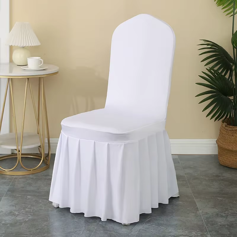 Housse de chaise de mariage, décoration de fête, en Spandex avec jupe plissée, élastique, extensible