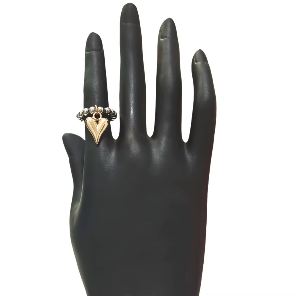 Bague Vintage créative en perles faites à la main, corde élastique, pendentif d'amour, couleur or, p