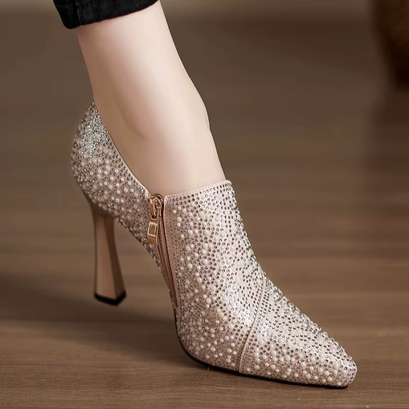 Strass chaussures à talons hauts Sexy bout pointu talon haut chaussure unique de luxe perle cristal 