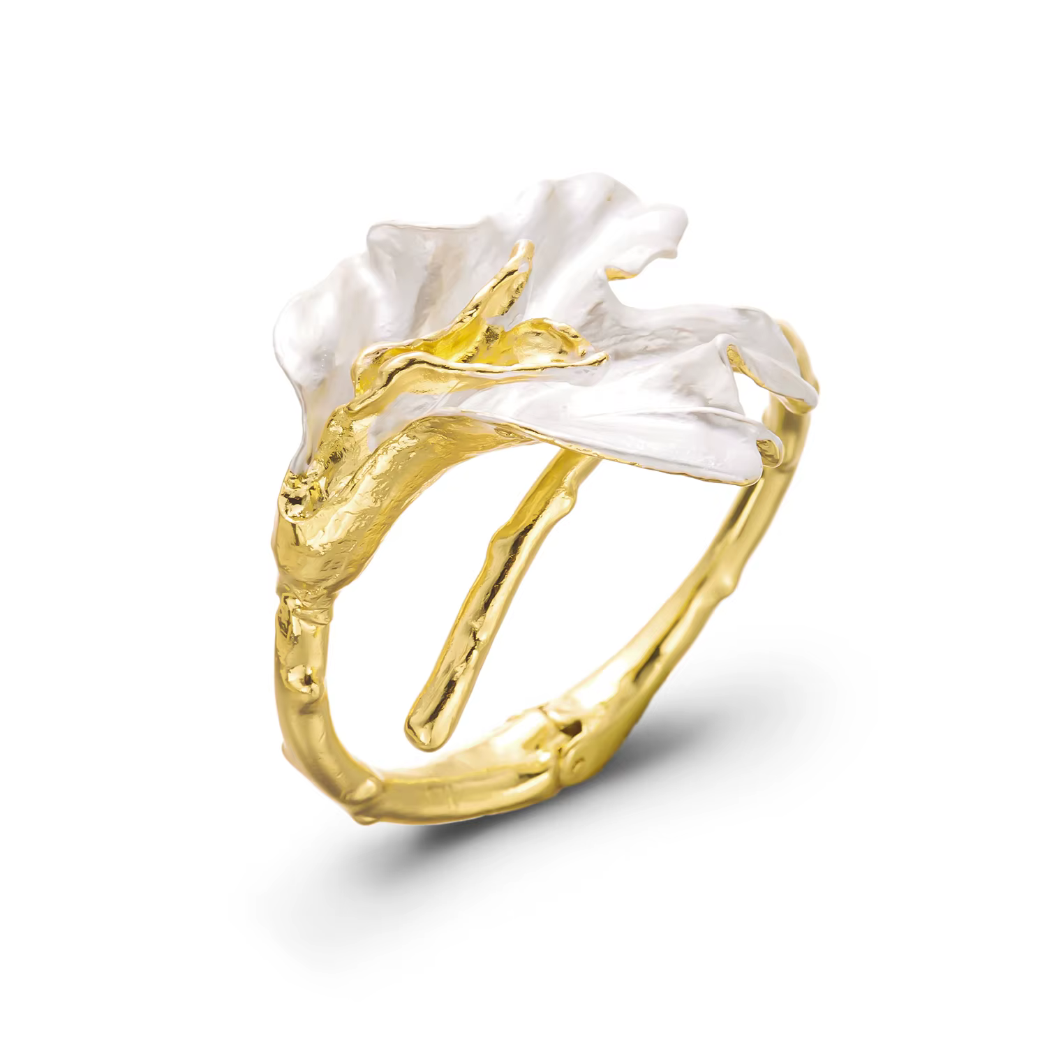 Bracelet jonc ouvert en métal blanc pour femme, motif fleur de tulipe dorée, style exagéré, accessoi