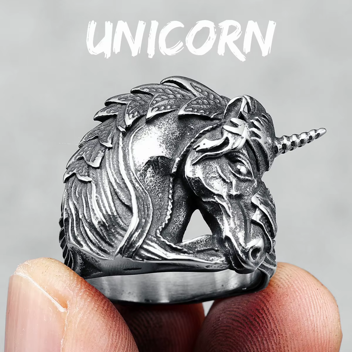 Bagues licorne rétro pour hommes, en acier inoxydable 316L, amulette porte-bonheur, Rock Rap, fête p