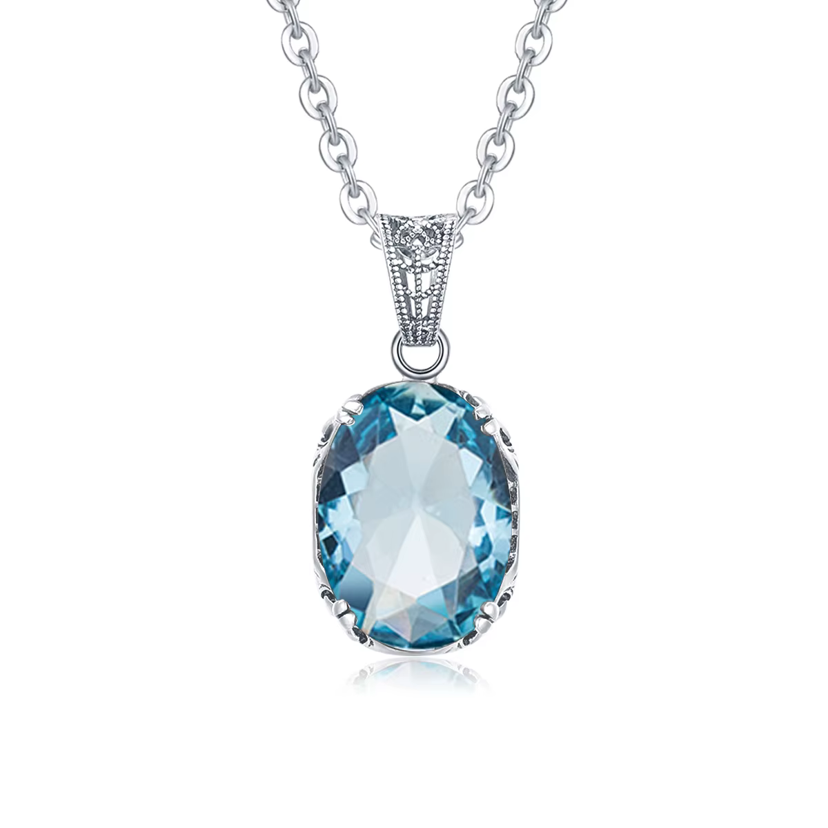 Szjinao 925 argent 10*14mm aigue-marine collier femme ovale pierre Boho bijoux de luxe pierre de nai