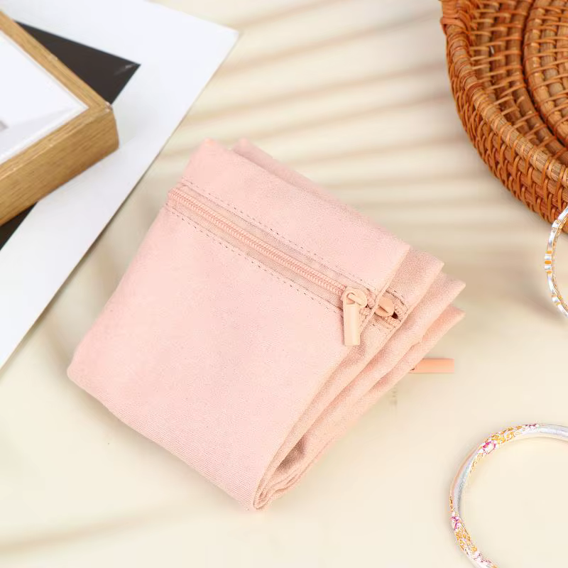 Sac de rangement pour bijoux de voyage avec fermeture éclair, sac organisateur de bijoux pliable uni