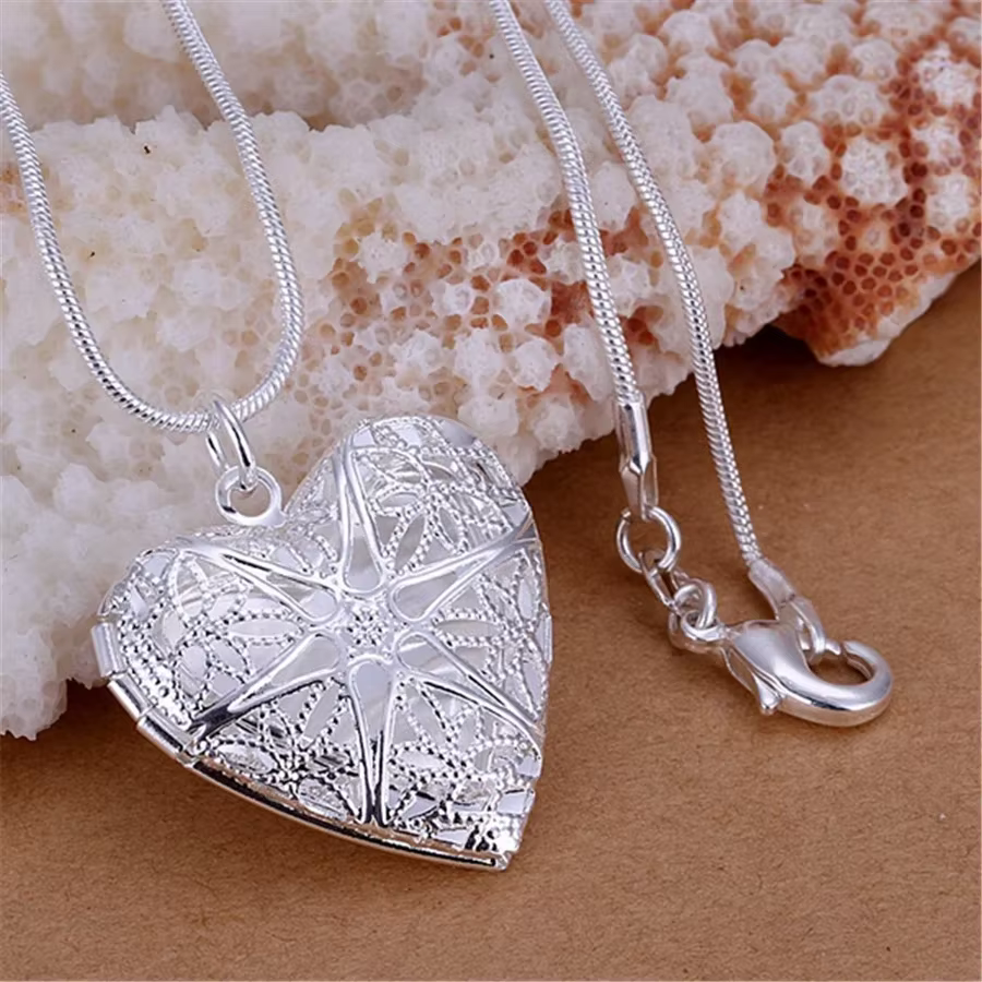 Collier avec pendentif cadre Photo en argent Sterling 925, chaîne serpent de 18/20/22/24 pouces pour