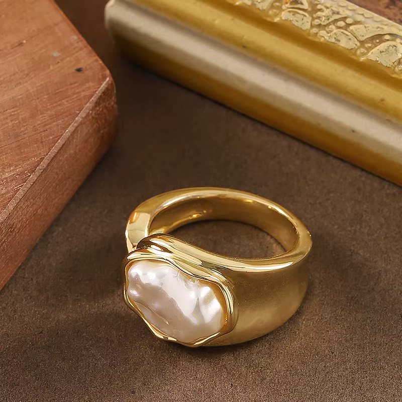 Bague en perle de forme baroque, style INS, élégante, raffinée et simple, bijou de luxe léger haut d
