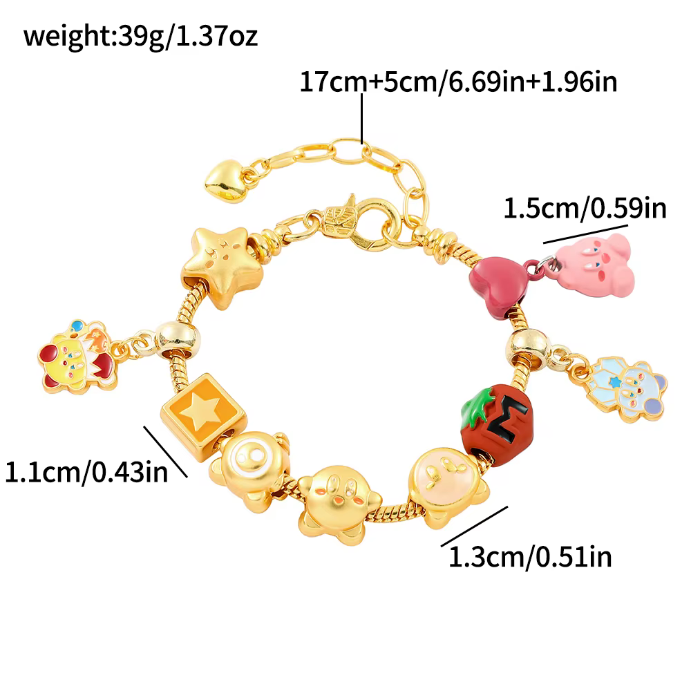 Bracelet DIY à thème Kirby, perles étoiles et cœurs en alliage de zinc, chaîne réglable plaquée or p