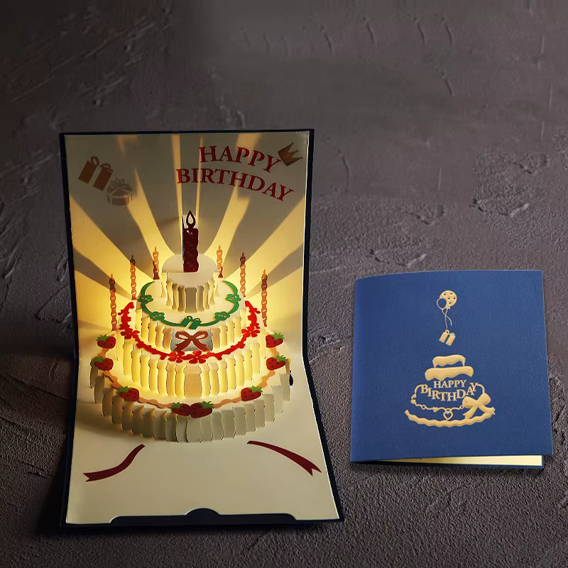 Cartes de vœux d'anniversaire musicales, carte-cadeau Pop-Up 3D avec cartes cadeaux musicales Led av