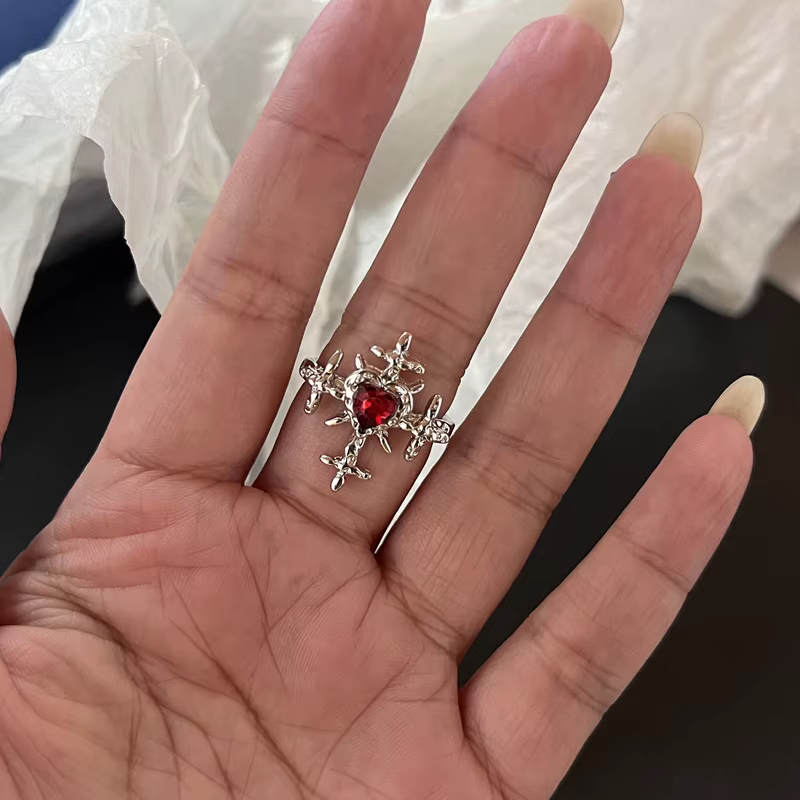 Bague femme nouveau vent froid rouge amour zircone épine anneau ouvert femme personnalisé fête bijou