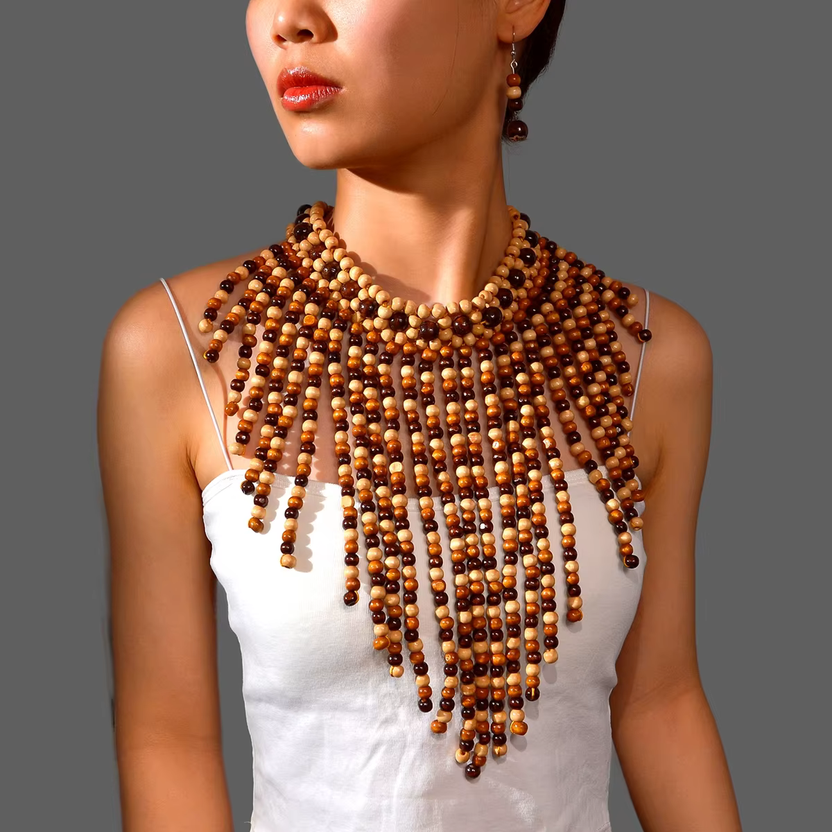 Ensemble collier et boucles d'oreilles tendance, nouveau design rétro années 1920, perles en bois, t