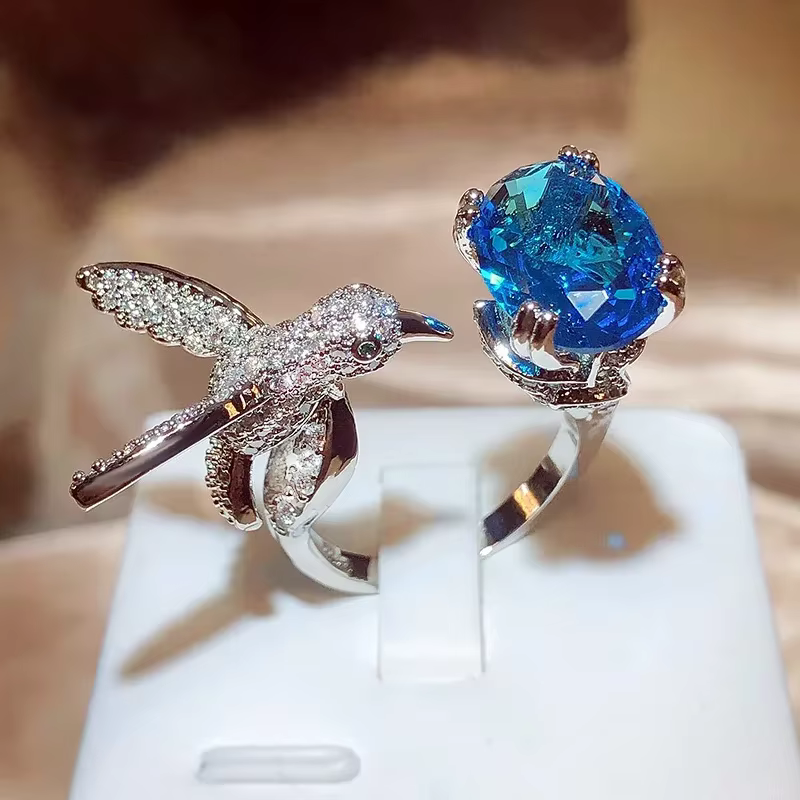 Bague créative en pierres précieuses colorées pour femmes, simulation d'aigue-marine de Mary, colibr