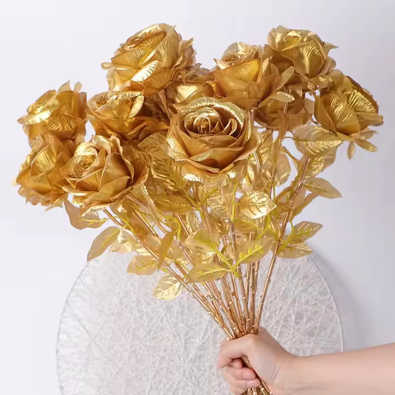 Décoration Scénique Rose Dorée Artificielle pour Fête, Mariage, Composition Florale de Bord de Route