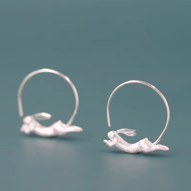 Lotus Fun – boucles d'oreilles créoles en forme de lapin, bijoux en argent Sterling 925 véritable
