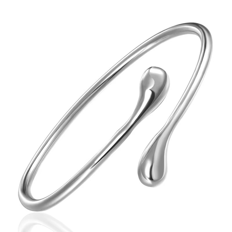 Bracelets ouverts couleur argent pour femmes, taille réglable en forme de gouttelette d'eau, Design 