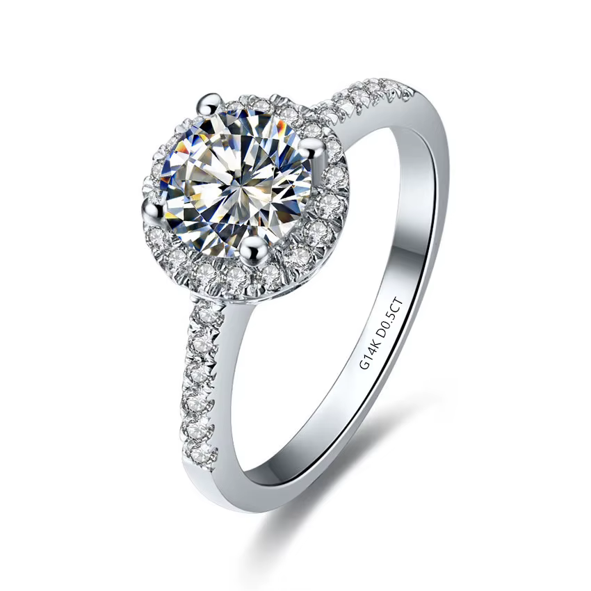 Bague de mariage en or blanc massif 14 carats pour femme, style trou AU585, diamant 0,5 ct populaire