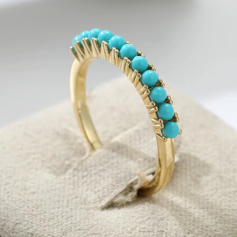 Bague élégante en turquoise synthétique incrustée, plaquée or, style bohème, pour femme, idéale pour