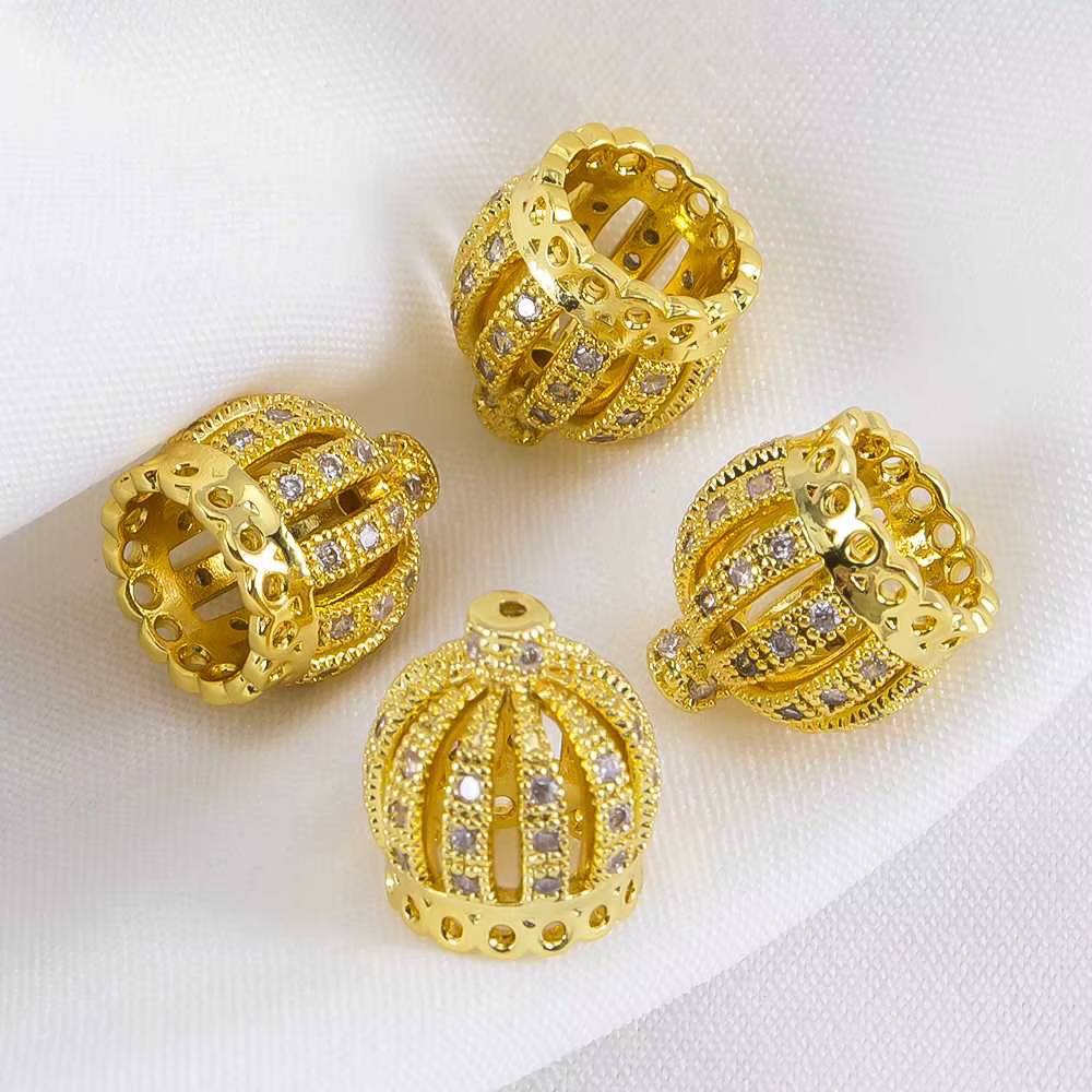 Capuchons de perles couronne en laiton plaqué or 18 carats avec zircon pour bracelets, capuchons de 