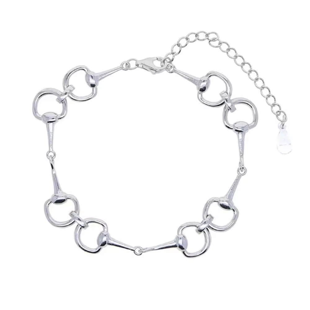 Nouveauté 2026 Bracelet jonc pour femme couleur argent avec breloque équestre et chaîne mors de chev