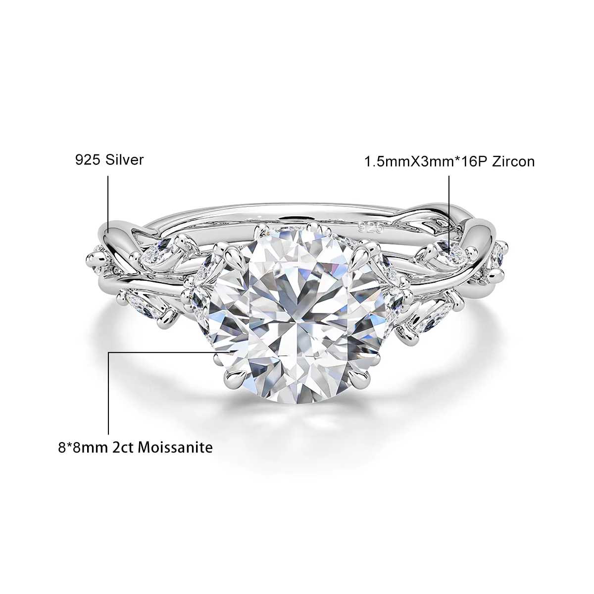 Bague en Moissanite Ronde 2CT Au585, Plaqué Or 14K, Style Floral Vintage, Bague de Fiançailles Diama