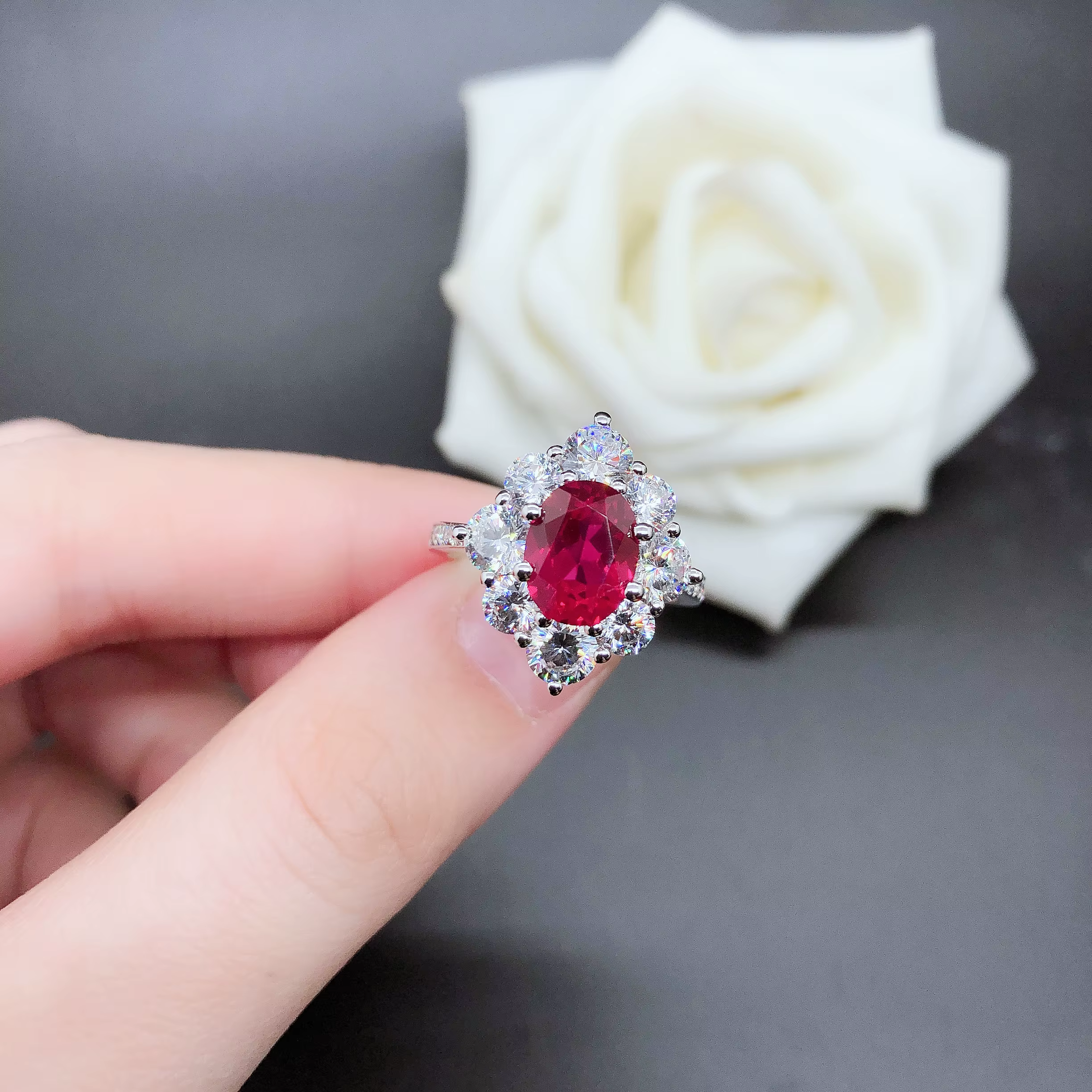 Bague de fiançailles en diamant adrenSapphire naturel pour femme, or blanc pur AU750, belle bague ig
