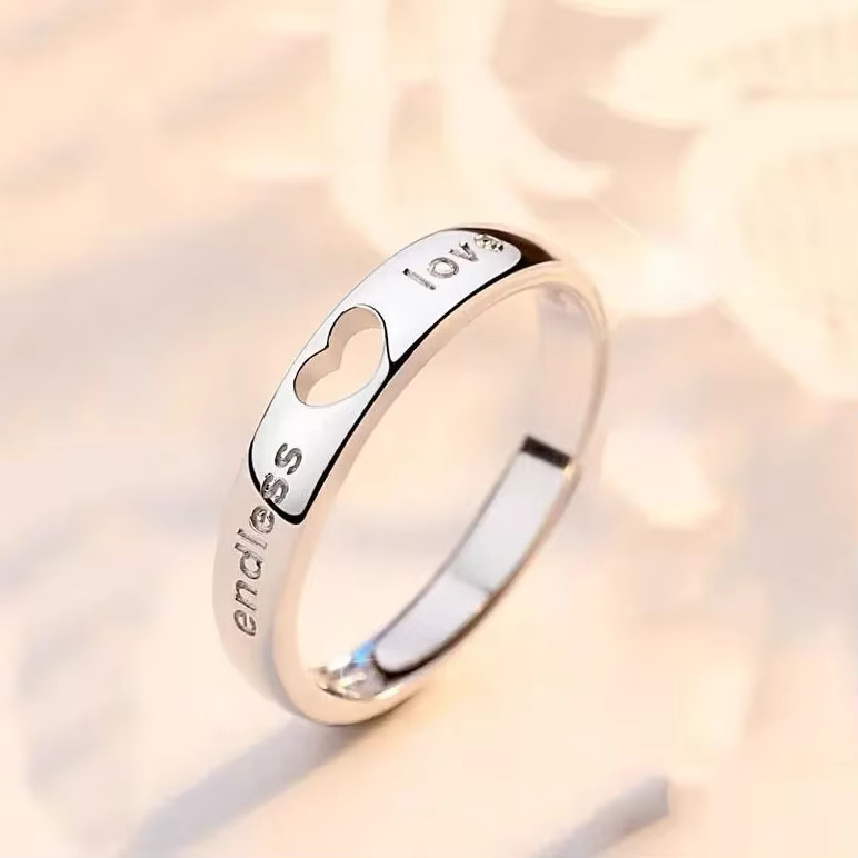Bague de couple en forme de cœur creux pour hommes et femmes, matiques de couple dédiées, longue dis