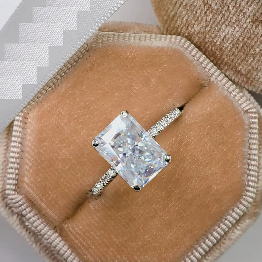 Bague de fiançailles en moissanite coupe radieuse pour femme, argent regardé 925, diamant Halo, alli