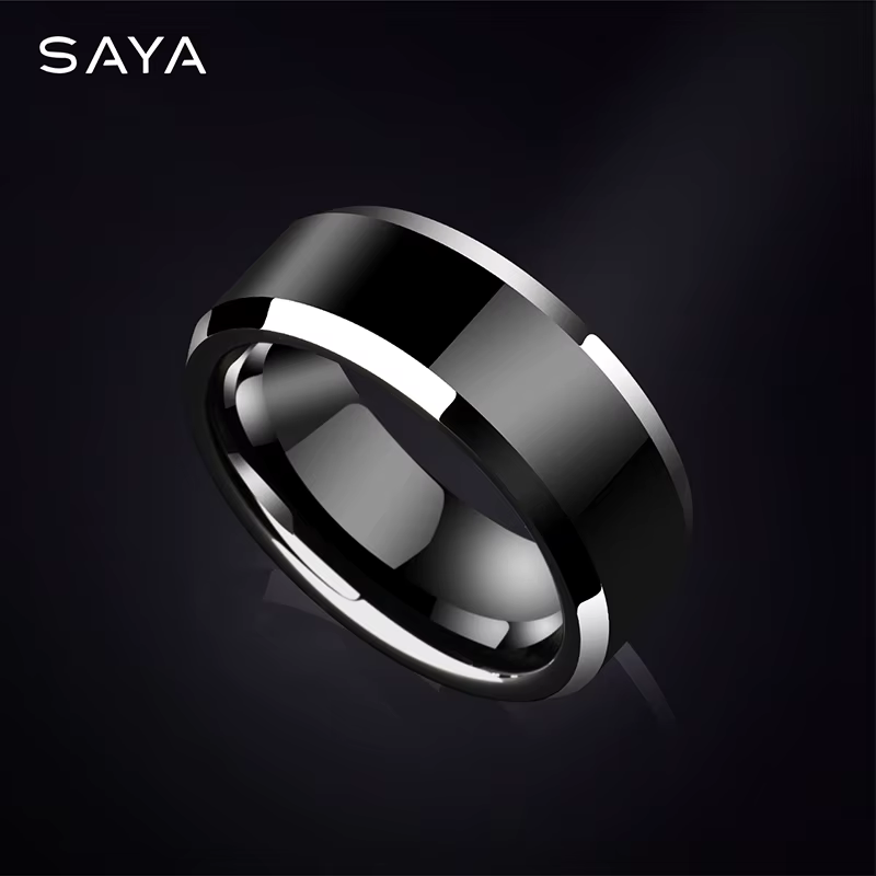 Bagues pour hommes en tungstène noir pour pouce, bague de Couple, haute poli, confort, cadeau de mar