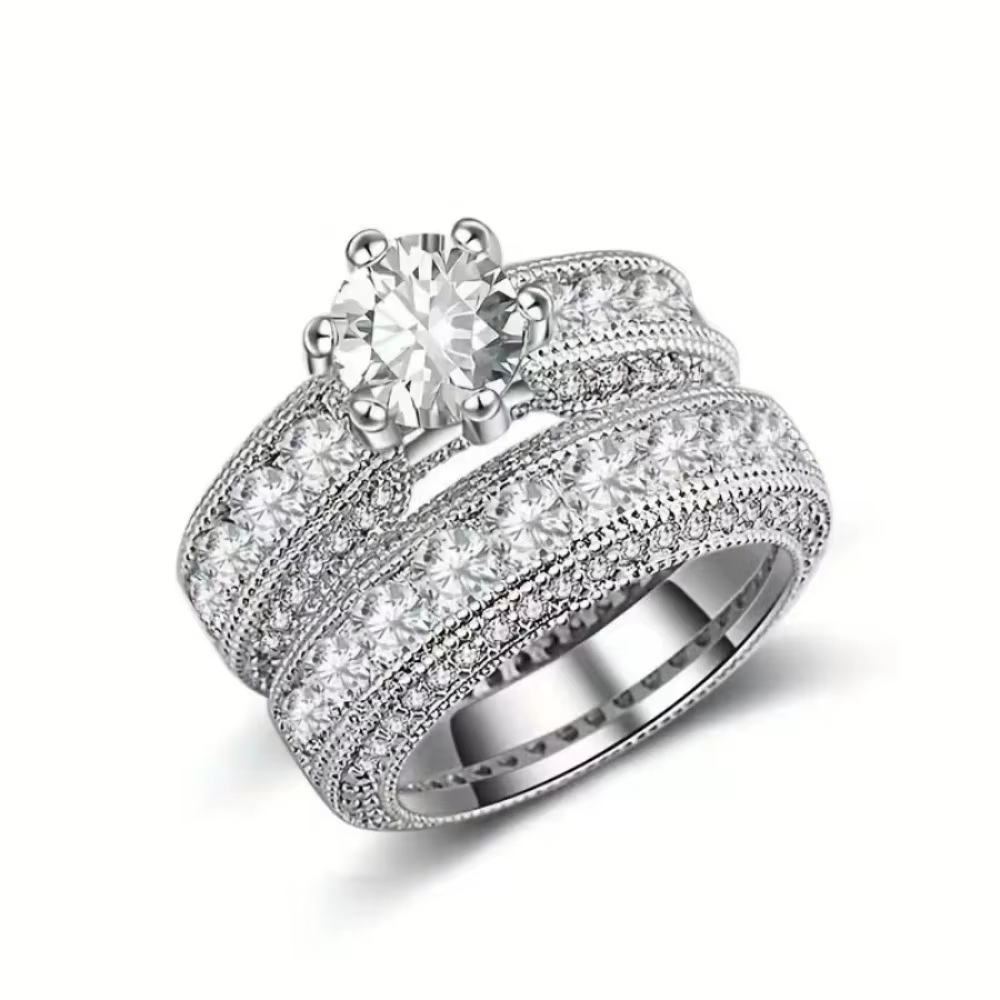 Ensemble de bagues de mariage en Zircon, accessoires de bijoux, ensemble de 2 pièces, bagues de fian